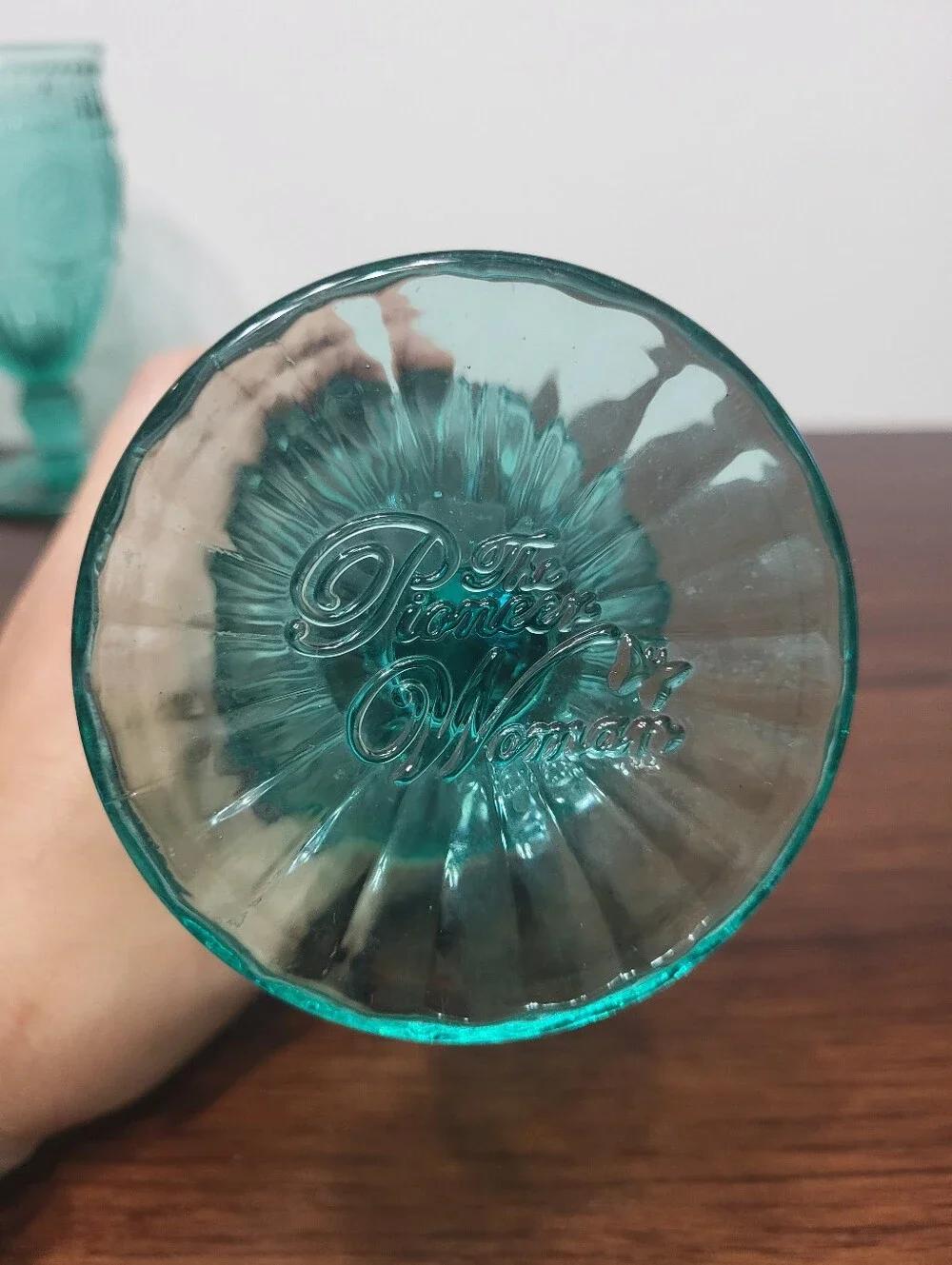 The Pioneer Woman Adeline 12-Ounce Footed Glass Goblet in Turquoise, Set of 3